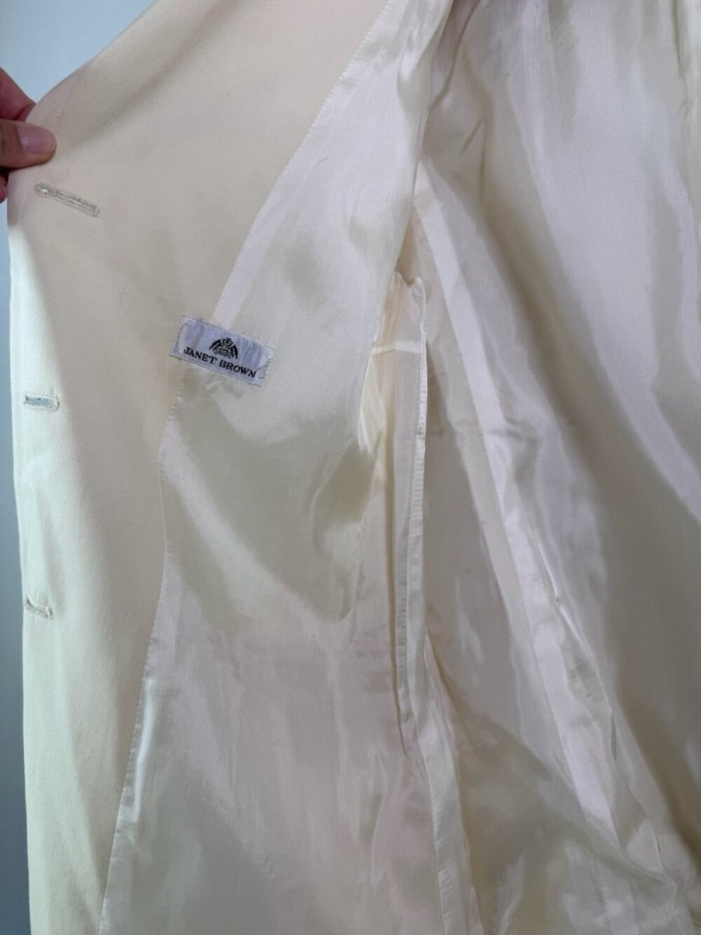 VTG Luciano Barbera 100% Wool Blazer Jacket Women Size 44 Solid Cream Italy - Picture 16 of 16